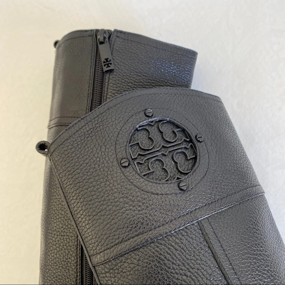 Tory Burch Kiernan logo Riding Leather Boots Black